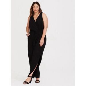 Torrid Tulip Leg Challis Jumpsuit Stretch Black Plus Size 0 Women’s